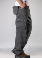 Men's 100% Cotton Cargo Pants – Straight Leg in gray