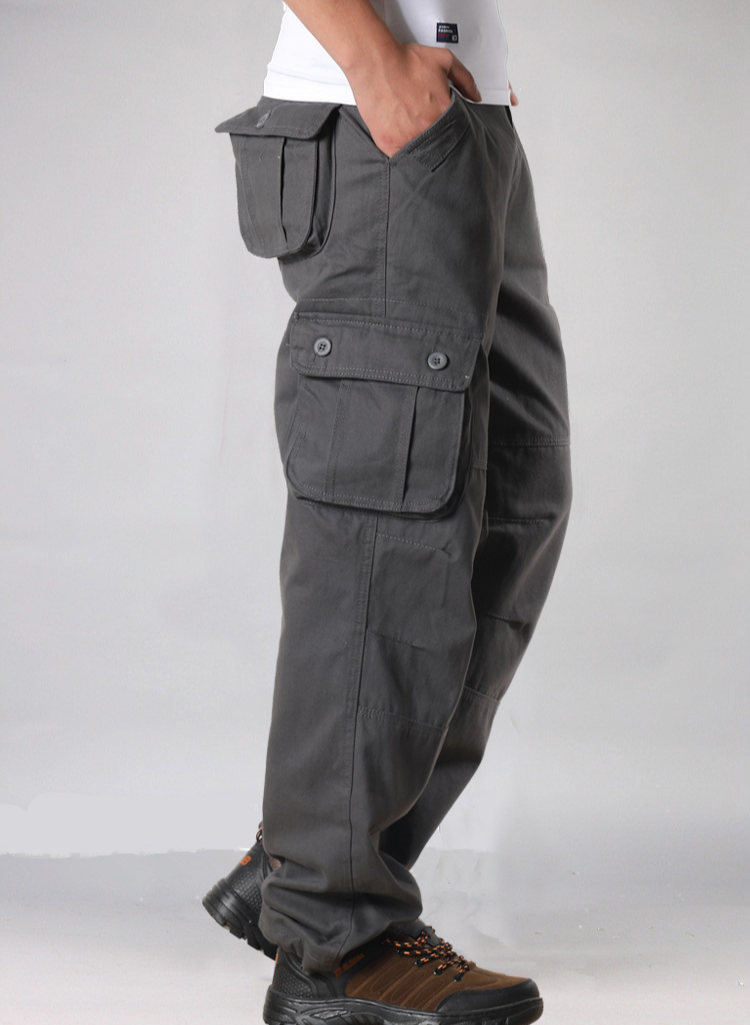 Men's 100% Cotton Cargo Pants – Straight Leg in gray