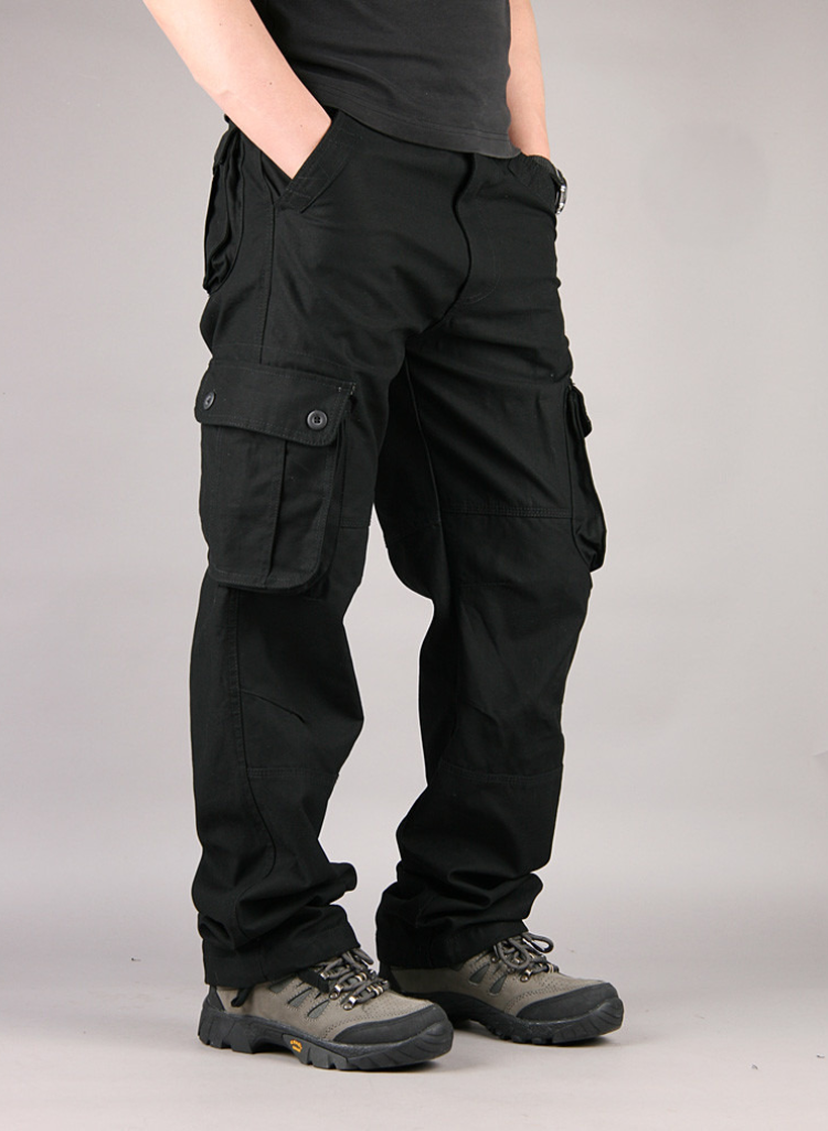 Men's 100% Cotton Cargo Pants – Straight Leg in black