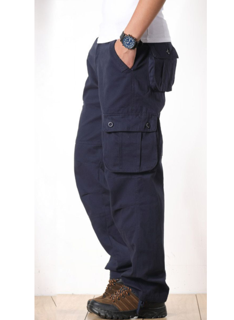 Men's 100% Cotton Cargo Pants – Straight Leg in Navy blue