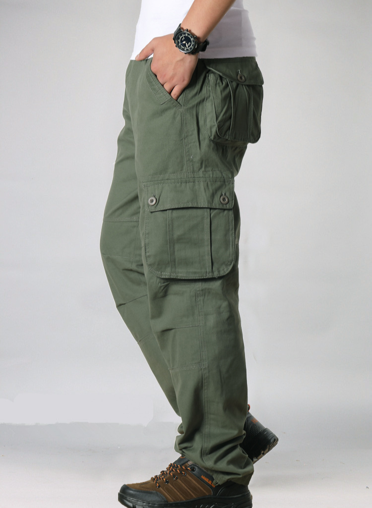 Men's 100% Cotton Cargo Pants – Straight Leg in green
