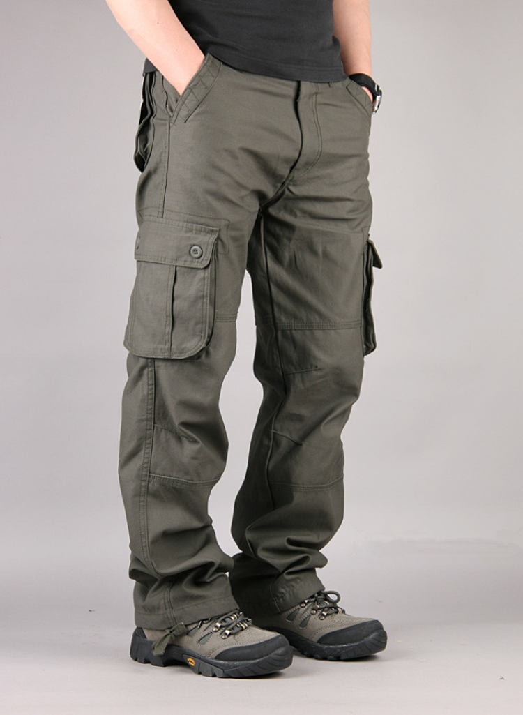 Men's 100% Cotton Cargo Pants – Straight Leg in army green