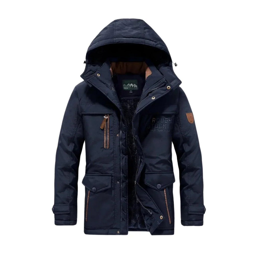 men's hooded fleece-lined winter jacket in dark navy