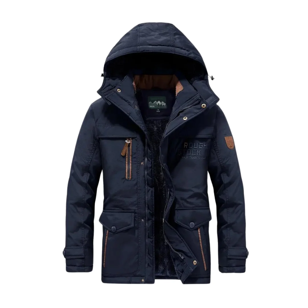 men's hooded fleece-lined winter jacket in dark navy