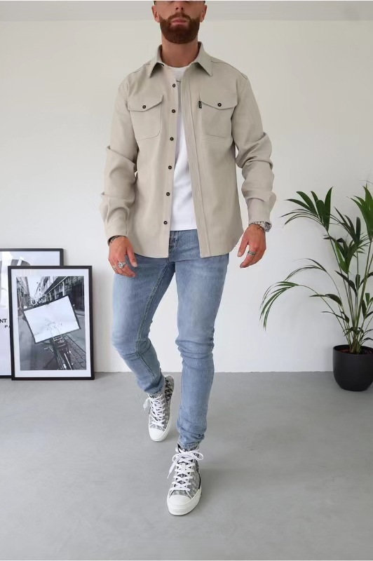 men's regular fit overshirt jacket in creme