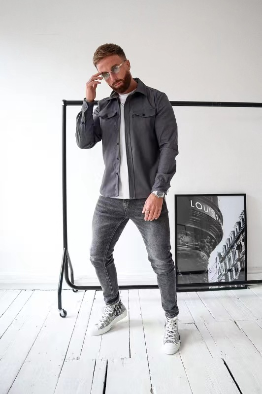 men's regular fit overshirt jacket in dark gray