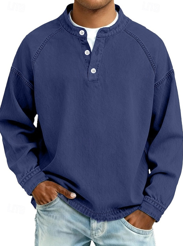 men's relaxed fit henley long sleeve shirt in marine blue