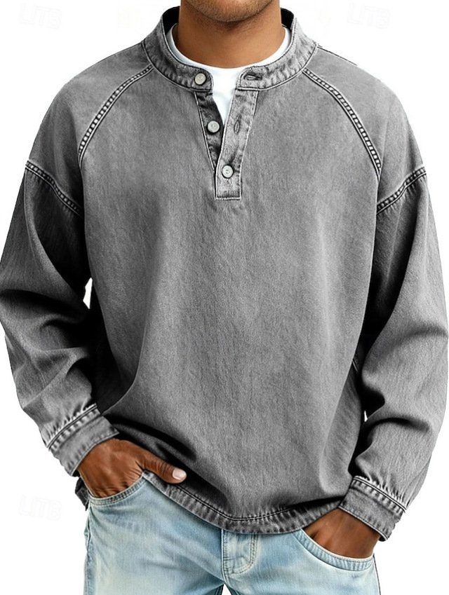 men's relaxed fit henley long sleeve shirt in gray