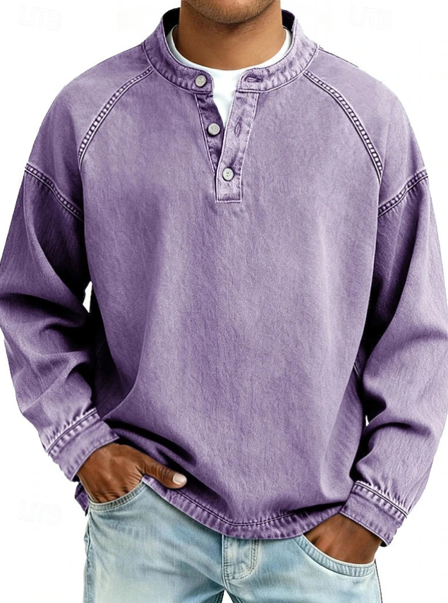 men's relaxed fit henley long sleeve shirt in violet