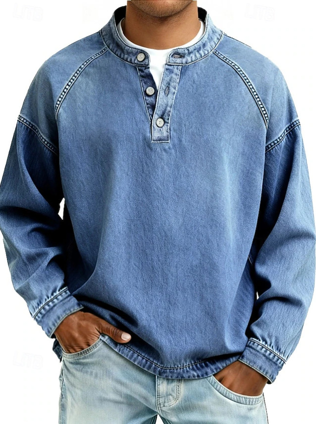 men's relaxed fit henley long sleeve shirt in sky blue