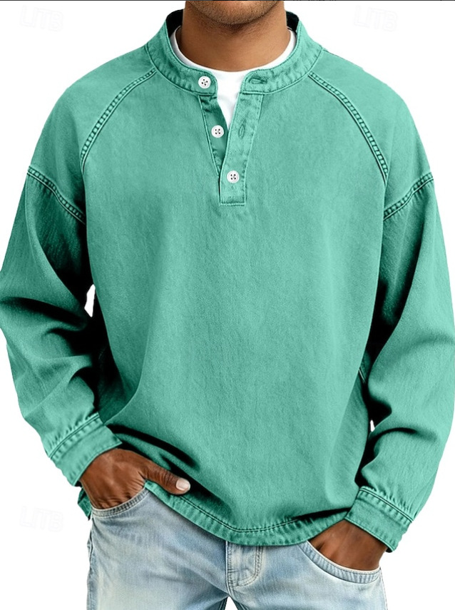 men's relaxed fit henley long sleeve shirt in green 