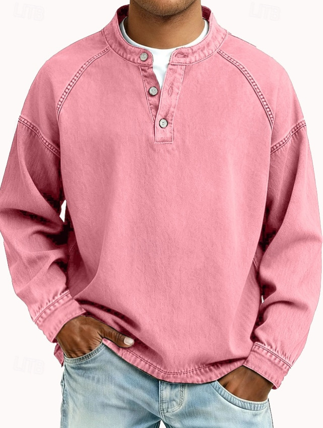 men's relaxed fit henley long sleeve shirt in pink