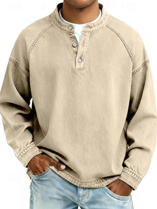 men's relaxed fit henley long sleeve shirt in khaki