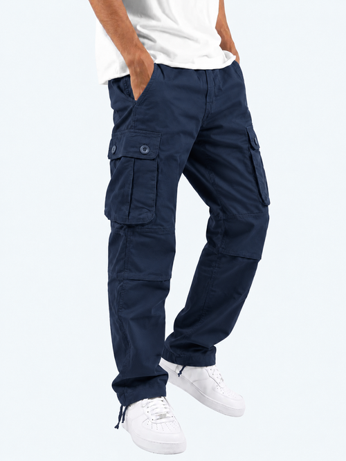 Men's 100% Cotton Cargo Pants – Straight Leg in Navy blue