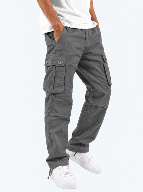 Men's 100% Cotton Cargo Pants – Straight Leg in gray