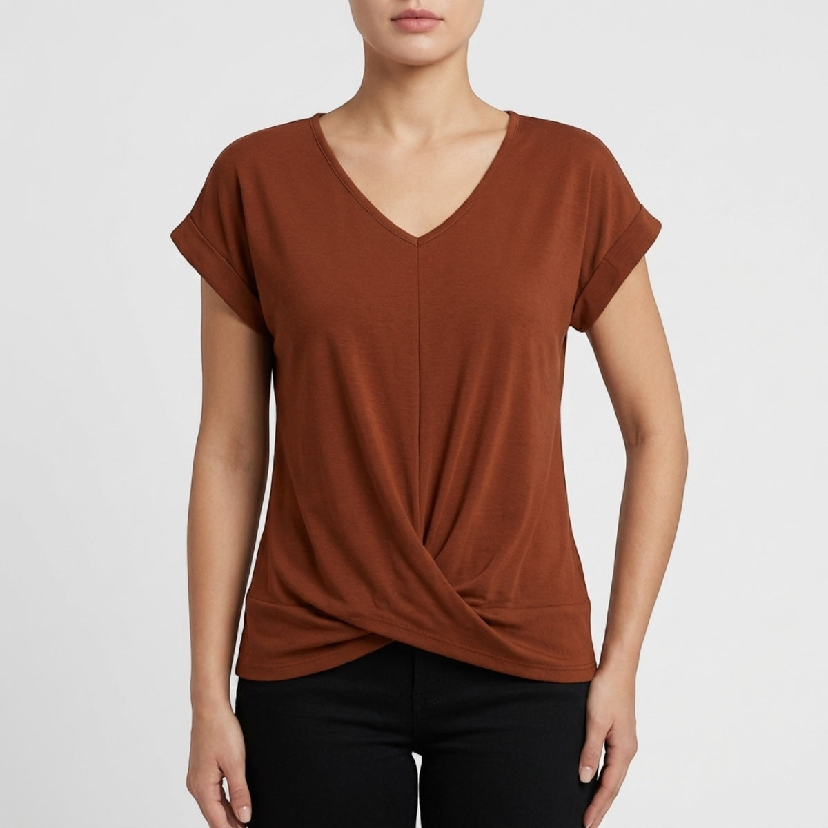 Women's V-Neck Twist Hem Top