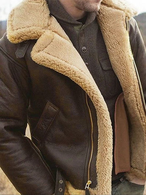 men's aviator jacket with sherpa collar in brown