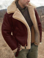 men's aviator jacket with sherpa collar in red