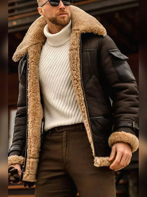 men's aviator jacket with sherpa collar in brown