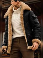men's aviator jacket with sherpa collar in black