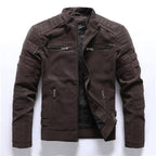 men's biker style zip-up jacket in brown