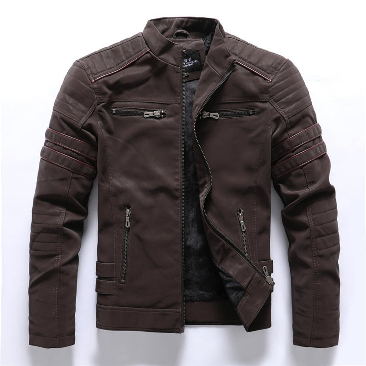 men's biker style zip-up jacket in brown