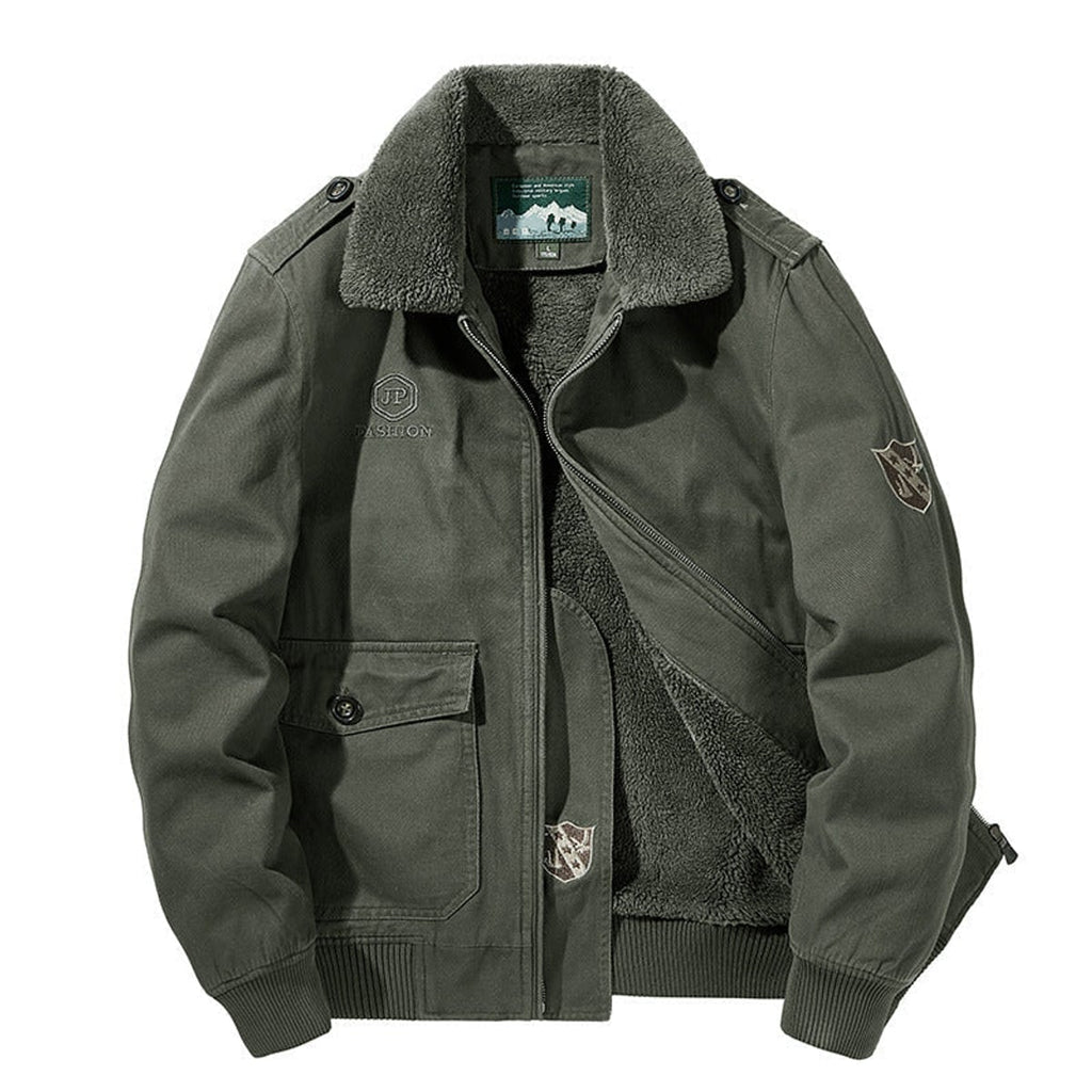 men's button-up long sleeve jacket olive green 