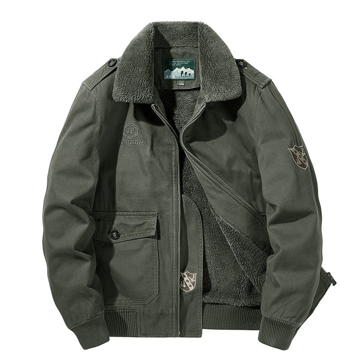 men's button-up long sleeve jacket olive green 