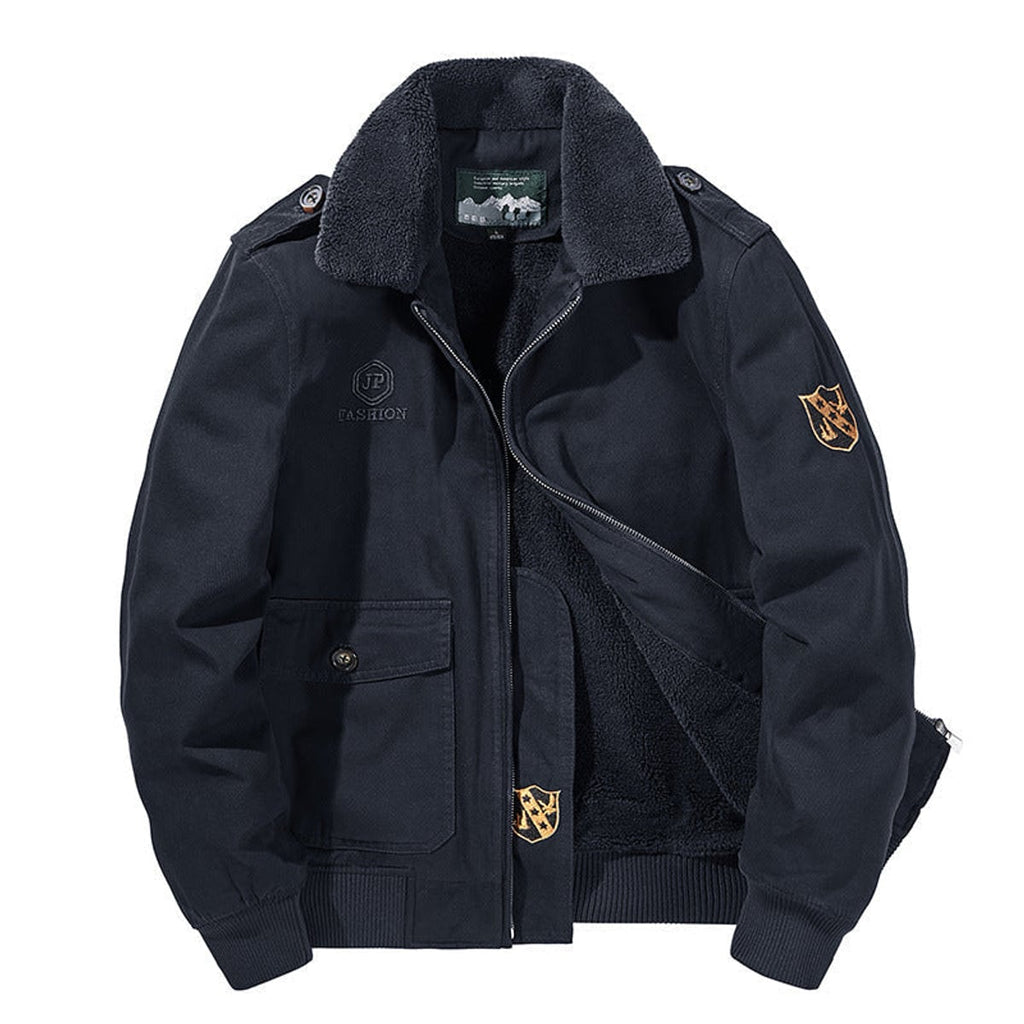men's button-up long sleeve jacket navy blue