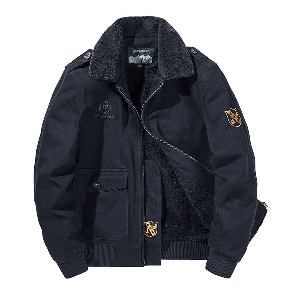 men's button-up long sleeve jacket navy blue