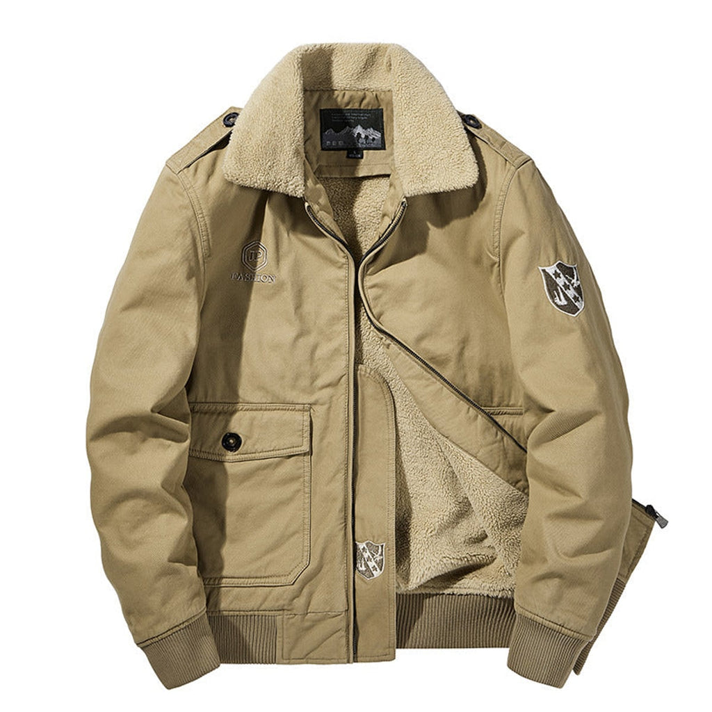 men's button-up long sleeve jacket beige