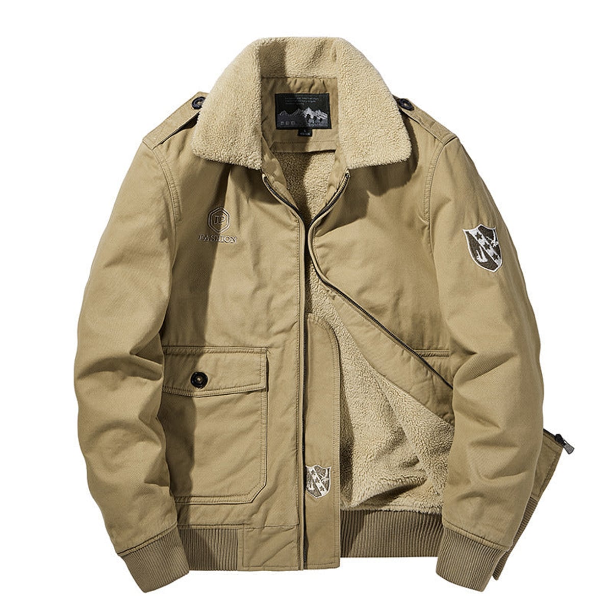 men's button-up long sleeve jacket beige