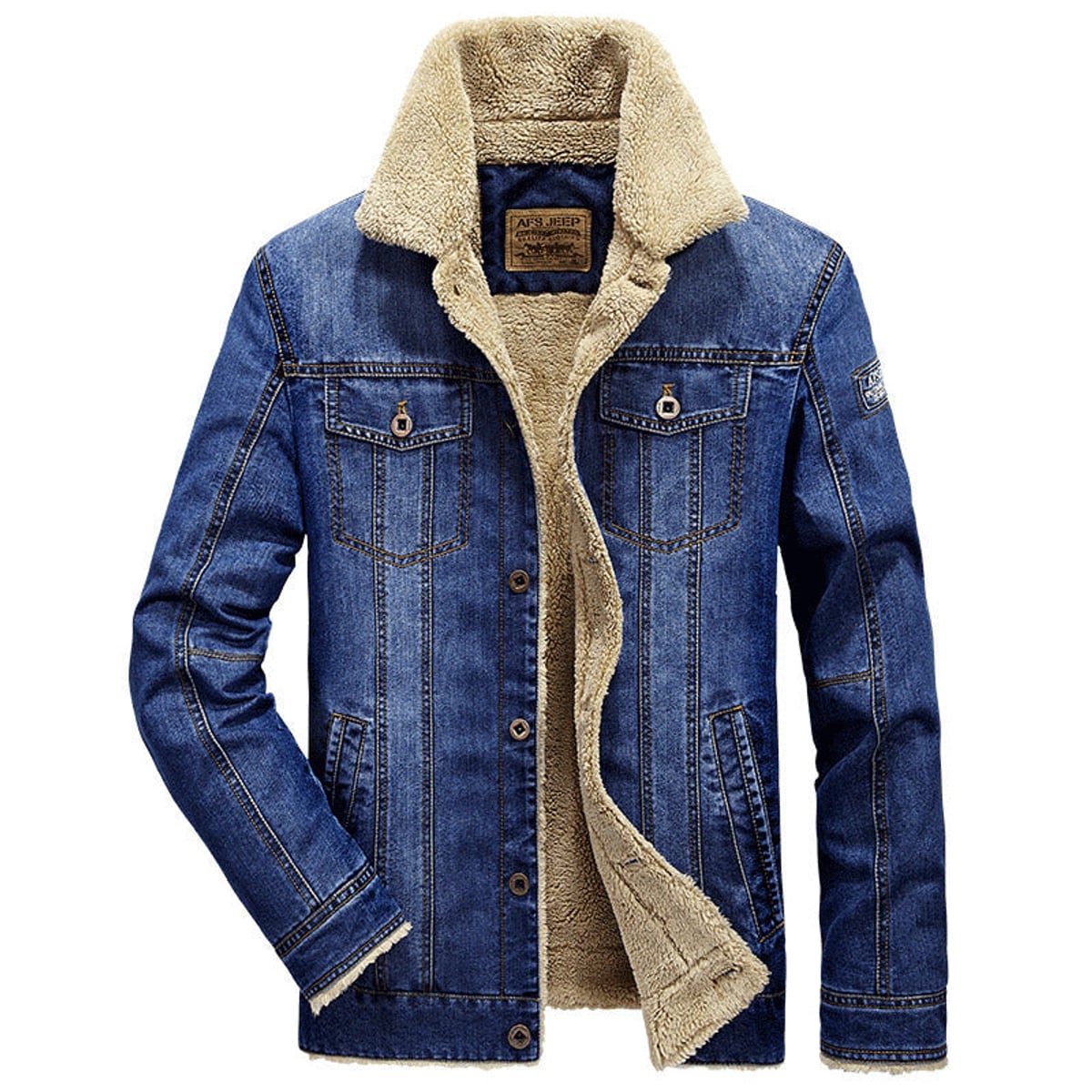 men's button-up teddy-lined jacket in light blue