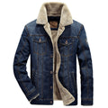 men's button-up teddy-lined jacket in dark blue