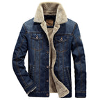 men's button-up teddy-lined jacket in dark blue