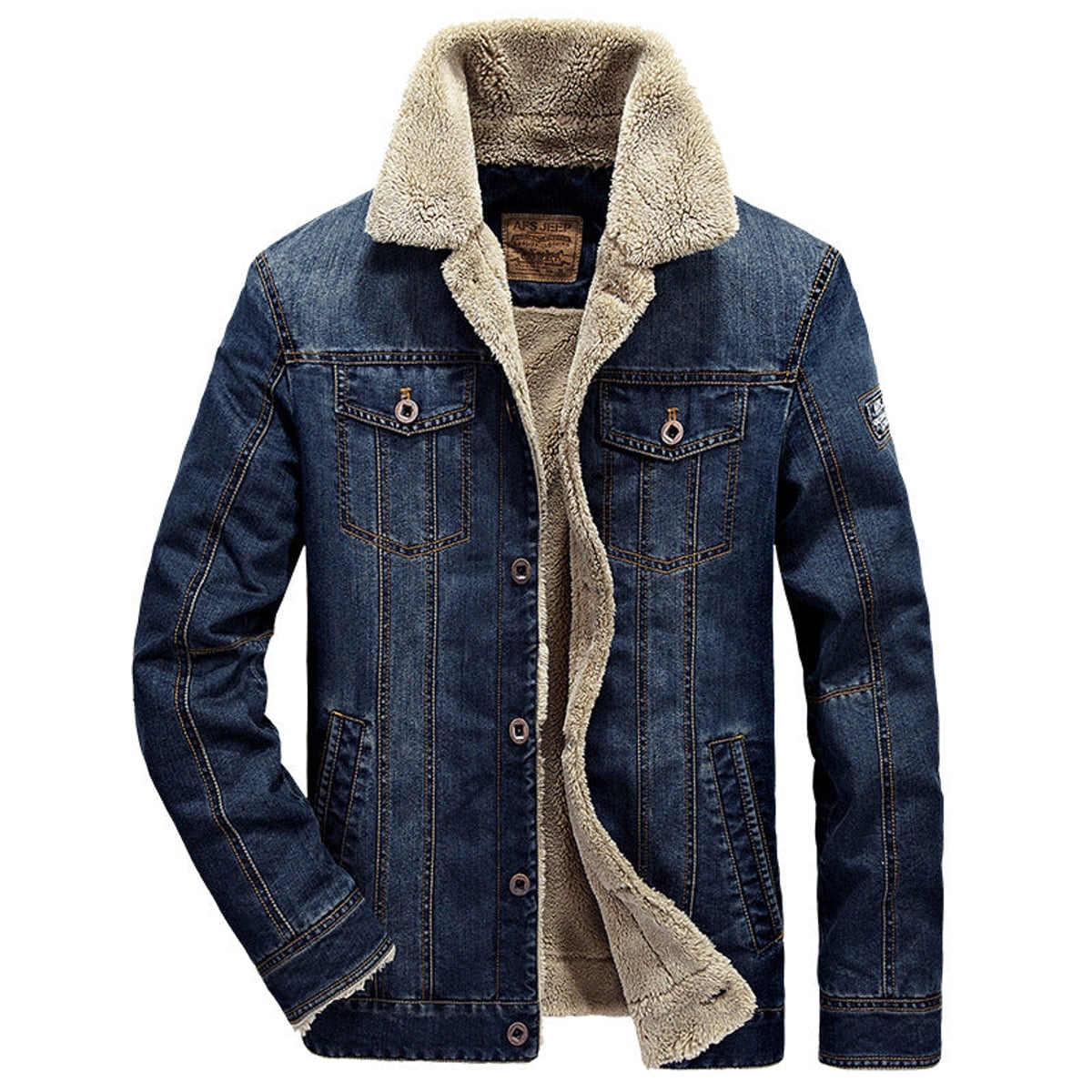 men's button-up teddy-lined jacket in dark blue