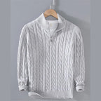 men's cable knit half zip sweater in gray