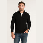 men's cable knit half zip sweater in black