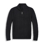 men's cable knit half zip sweater in black