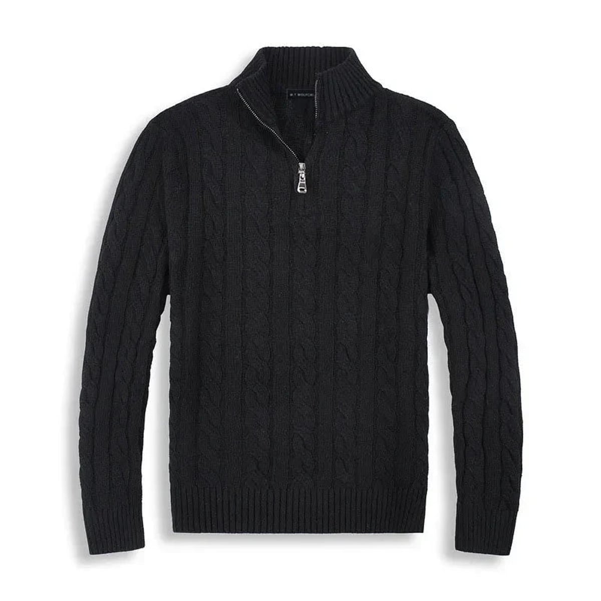 men's cable knit half zip sweater in black