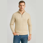 men's cable knit half zip sweater in beige
