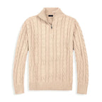 men's cable knit half zip sweater in beige