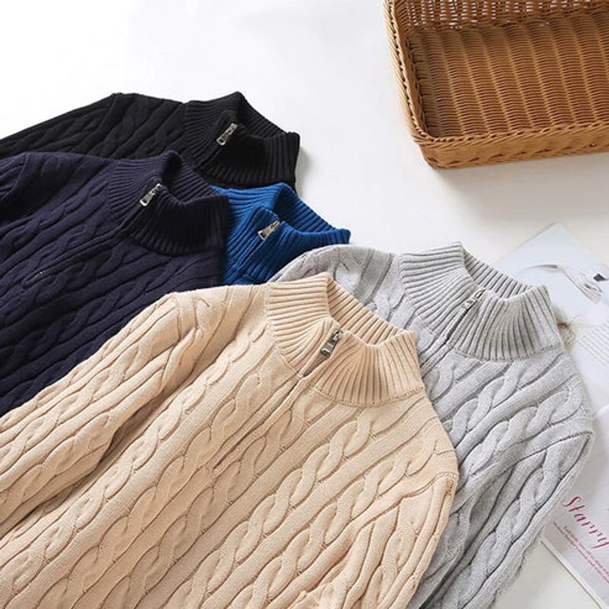 men's cable knit half zip sweater
