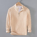men's cable knit turtleneck half zip sweater in beige