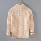 men's cable knit turtleneck half zip sweater in beige