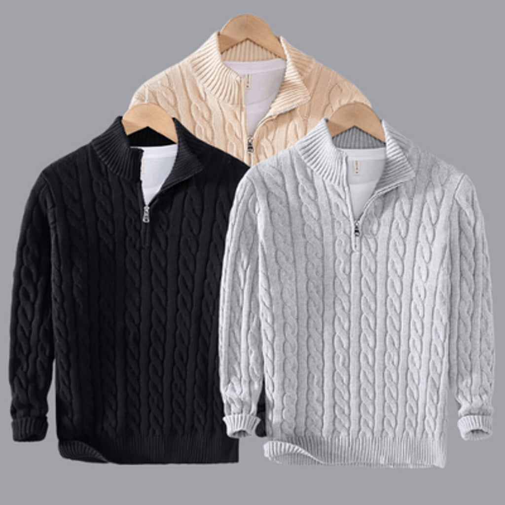 men's cable knit turtleneck half zip sweater