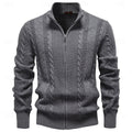 men's cable knit zip-up cardigan in dark gray