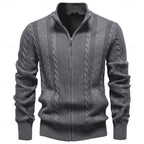 men's cable knit zip-up cardigan in dark gray