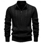 men's cable knit zip-up cardigan in black