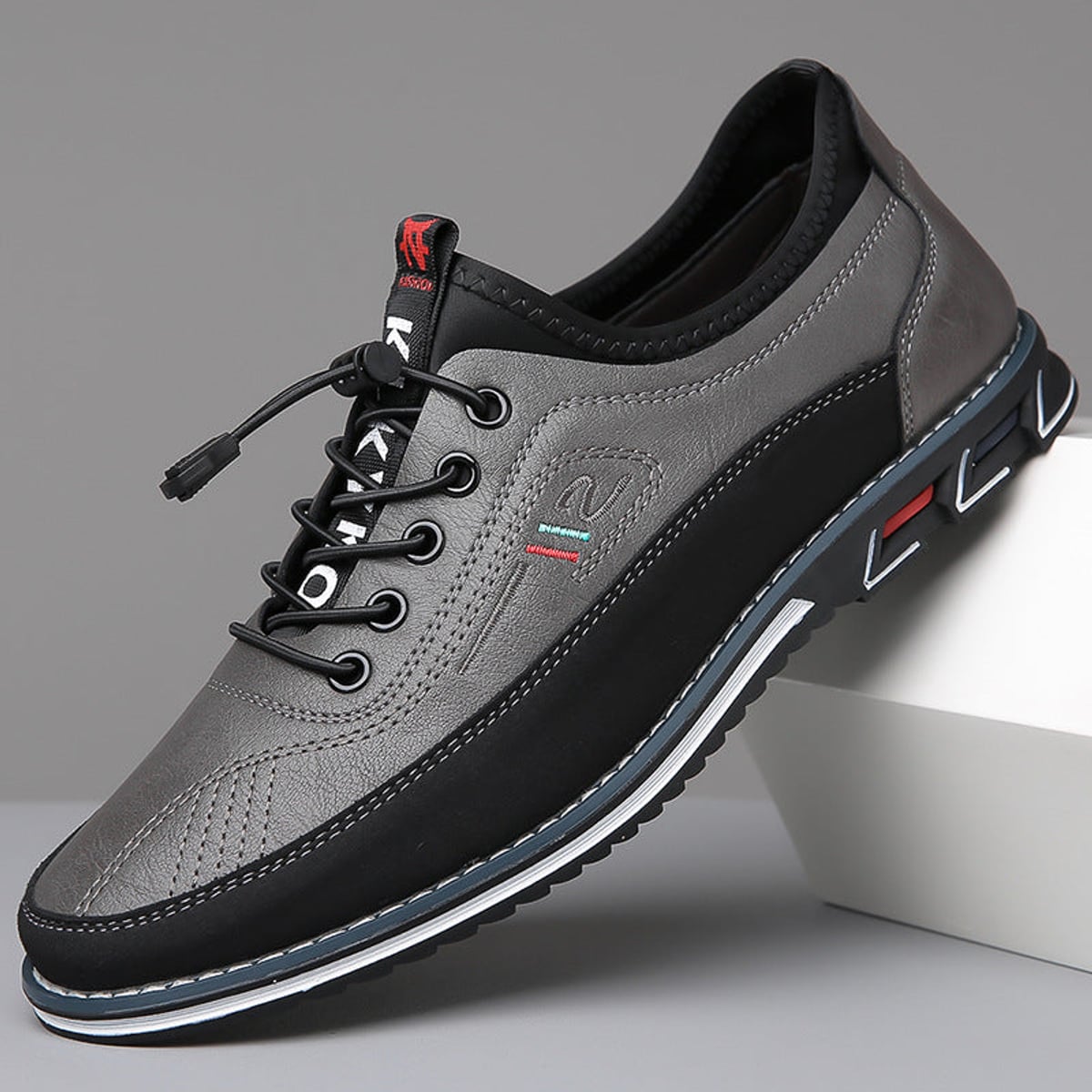 men's casual lace-up sneaker shoes in charcoal gray